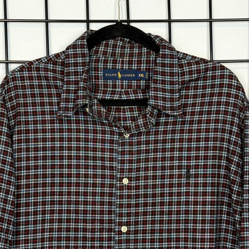 Ralph Lauren Button Up Shirt Mens XXL Black Check Long‎ Sleeve Plaid Casual Logo